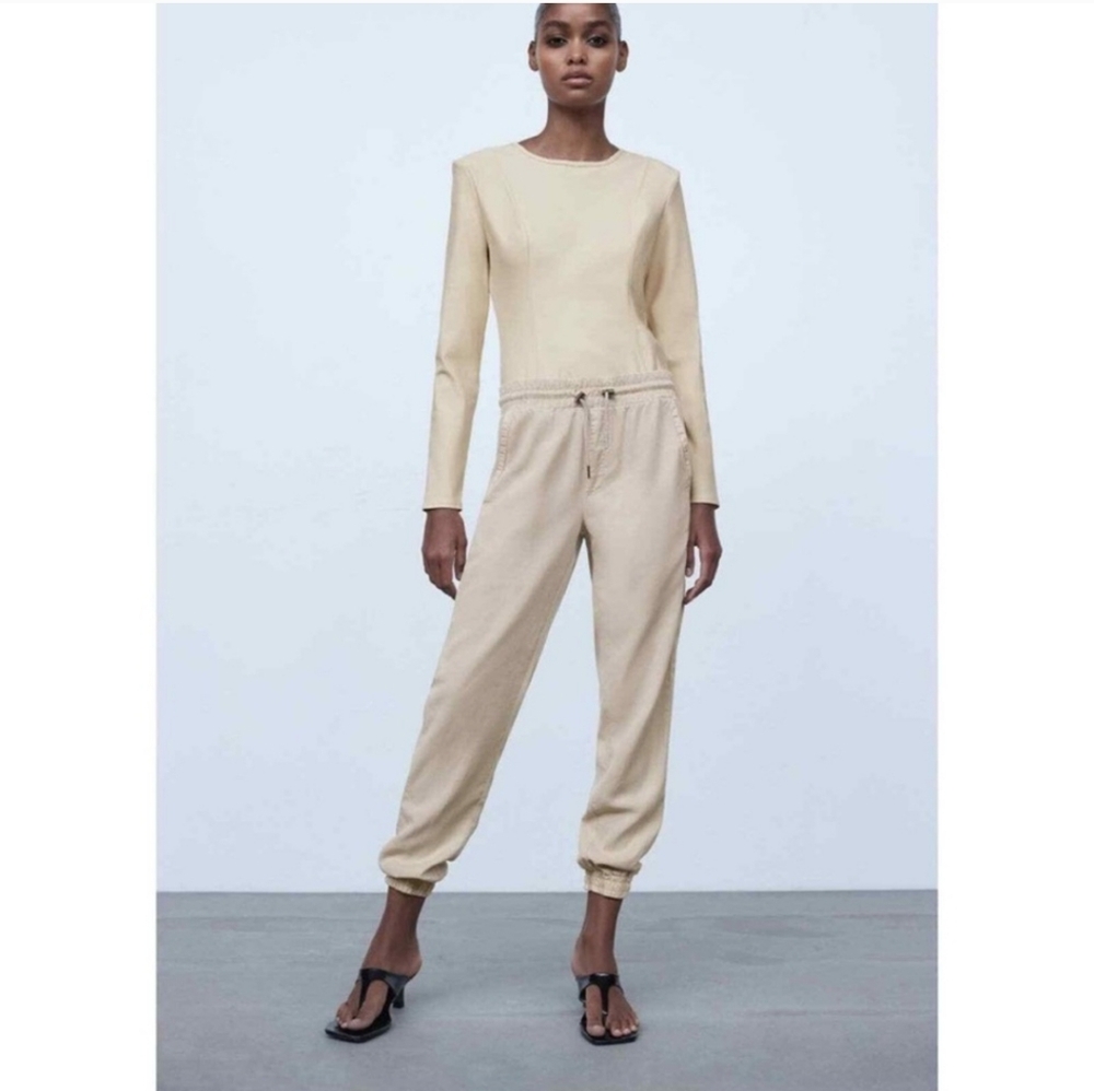 Zara Beige Drawstring Jogger Pants